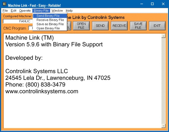 Machine Link BINARY sending and receiving Binary Files.
