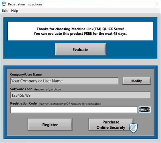 Machine Link QUICK Serve Registration is quick and easy!
